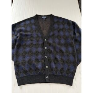Vintage Jantzen Classics Men's XL Argyle Button-Up Cardigan Blue Black Grandpa